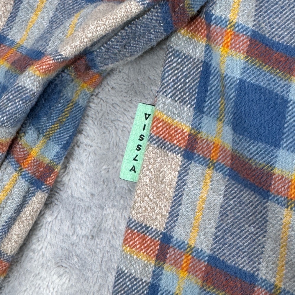 VISSLA Central Coast ECO Flannel Shirt Mens XL Blue Orange Organic Cotton Plaid - Picture 12 of 13